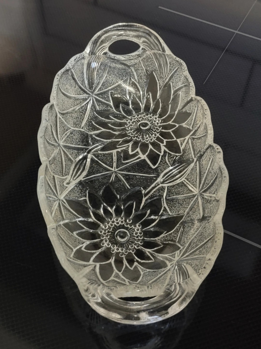 Clear Floral Daisy Pressed Glass Decorative Candy Dish - Clear 9.5"